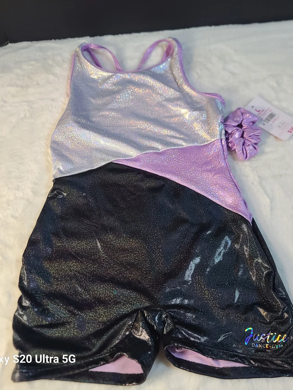 Justice Dance Gym Holographic Logo Crop Top - Black Sparkle